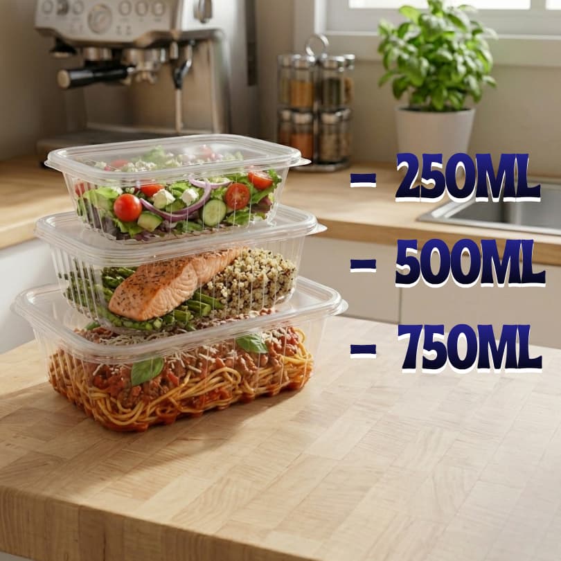 Marmita Pote 250/500/750ml 24un Plástico Descartáveis | Vai ao Freezer e Micro-ondas |