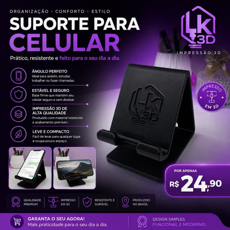 Suporte para celular em impressão 3D