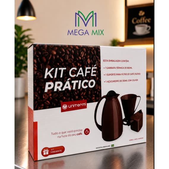 Kit Café Prático Unitermi 650ml Garrafa Térmica + Suporte Filtro (102e103) + Açucareiro