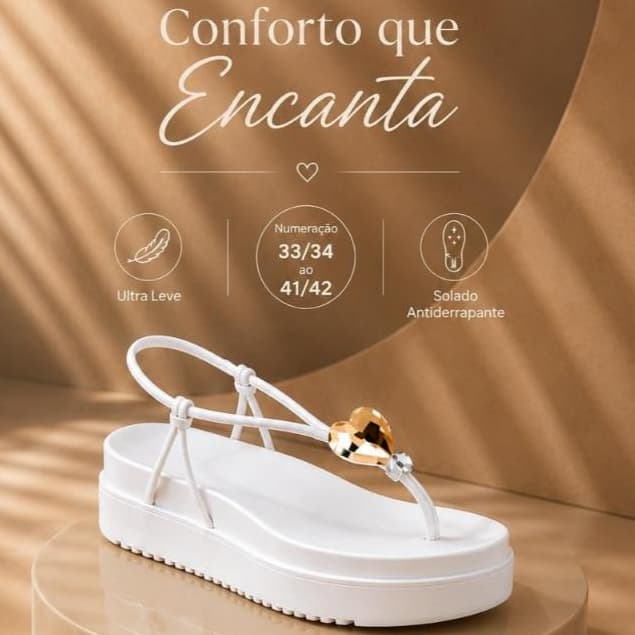 Sandália Feminina Plataforma Coração Glamour Confortável Casual Premium - Envio Imediato
