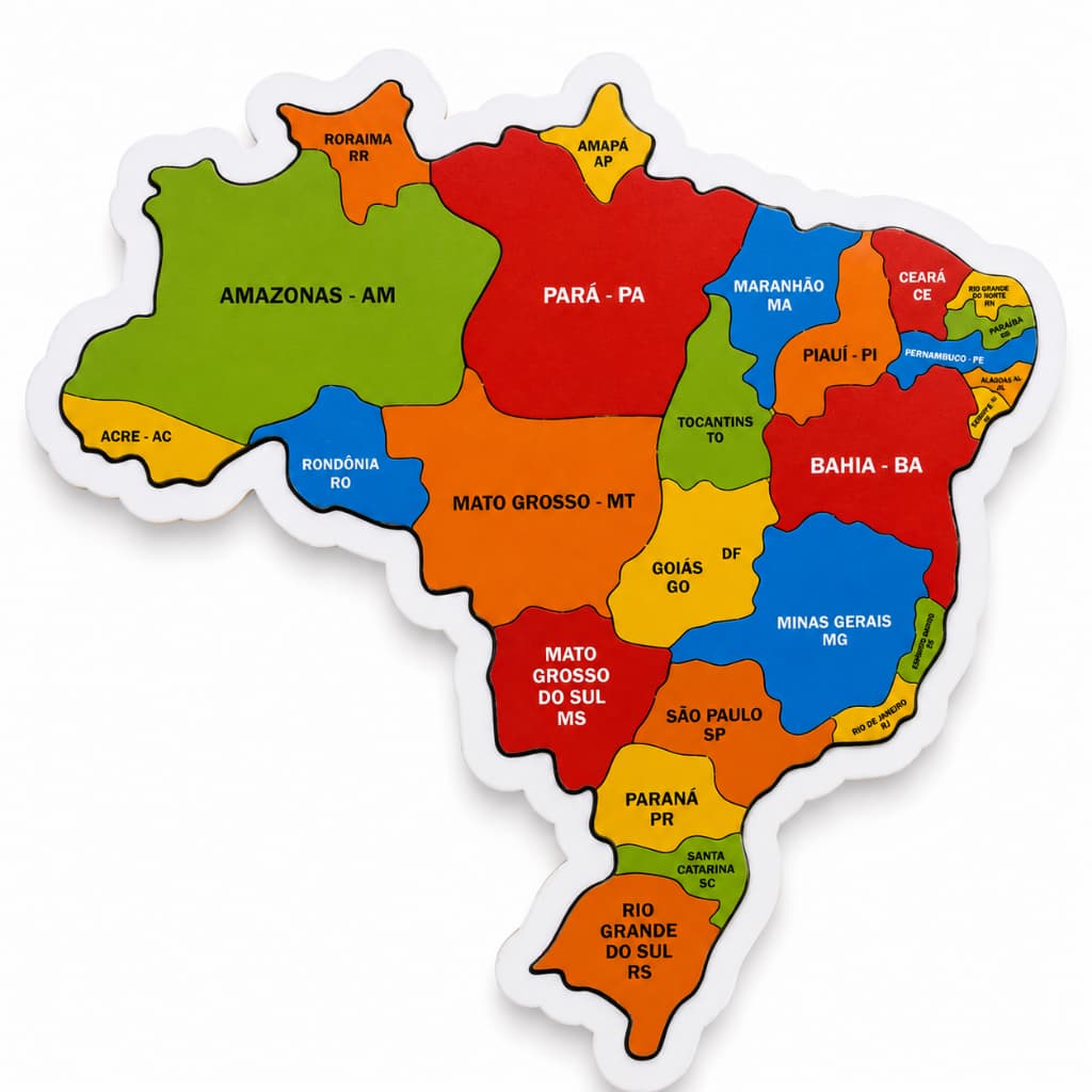 Mapa Do Brasil em Madeira Quebra Cabeça Região Estado 22cm