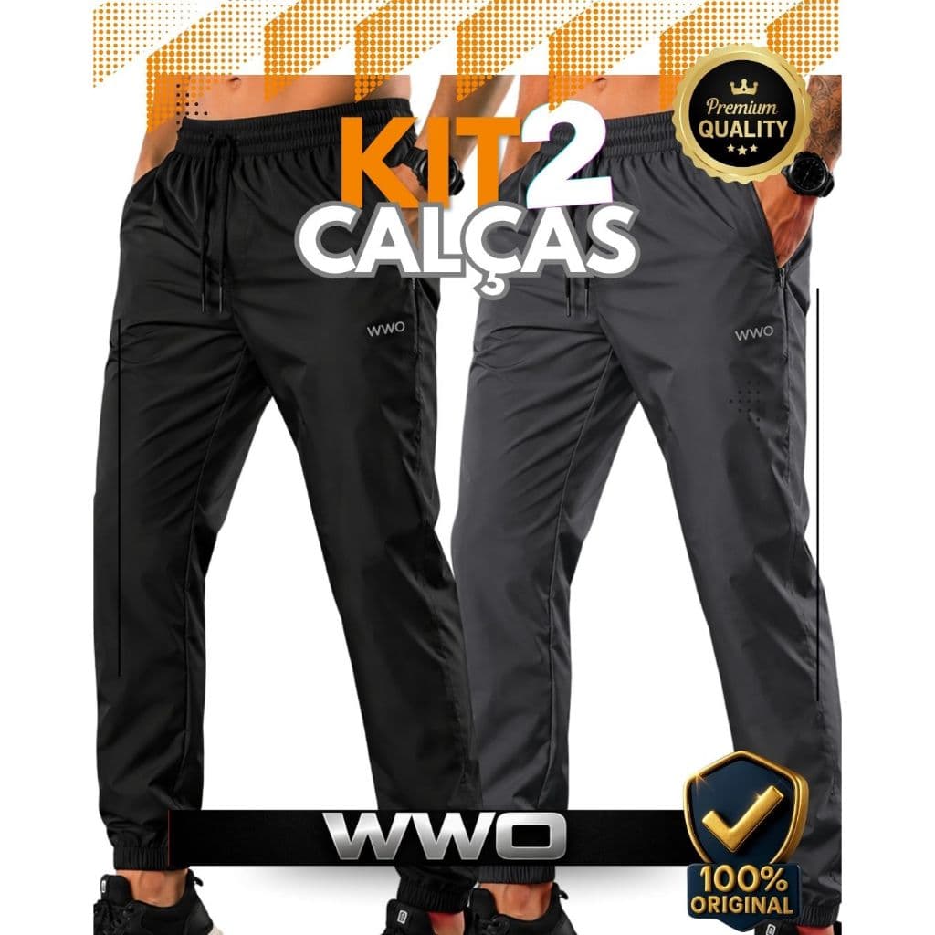 KIT 2 Calças Jogger Masculina Academia Slim Fitness Casual Dry Fit Confortável WWO