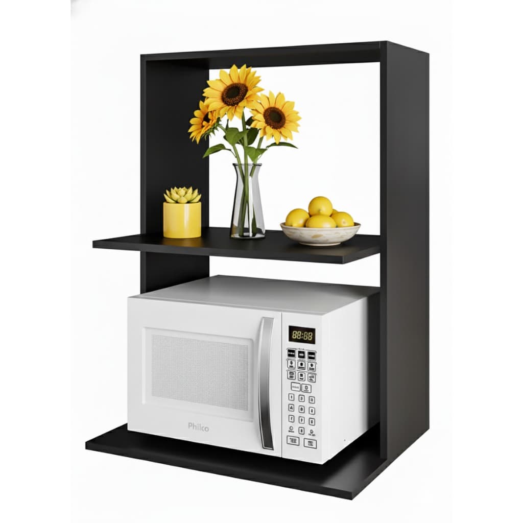 Suporte Micro-ondas Forno Preto Suspenso Nicho Parede Cozinha Compacta Organizador Mdf — ALBERGONI
