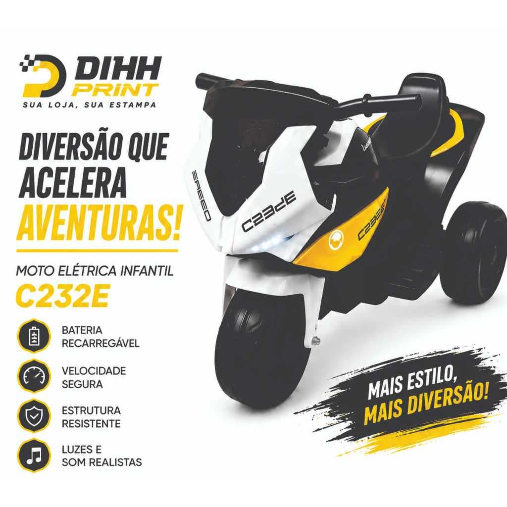 Moto Elétrica Infantil Triciclo C232E Recarregável | Luz e Som | 3 Rodas | Azul ou Vermelho | Presente Menino