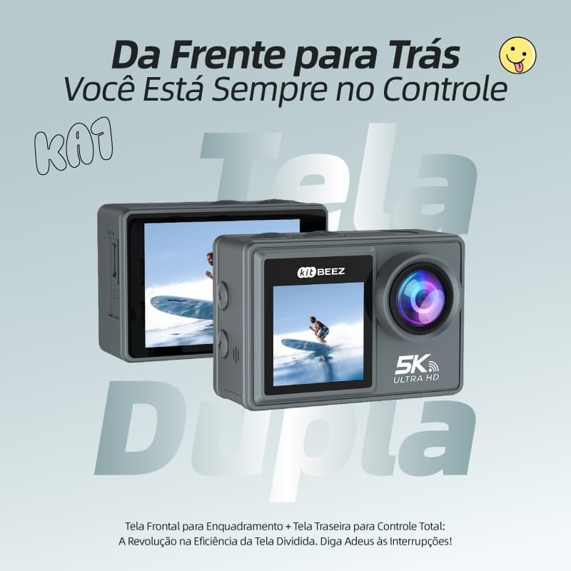KiTBEEZ KA-1 Câmera de Ação 5K Wi-Fi com Estabilização EIS | À Prova d'Água 30m | Ideal para Moto, Viagem e Vlogs