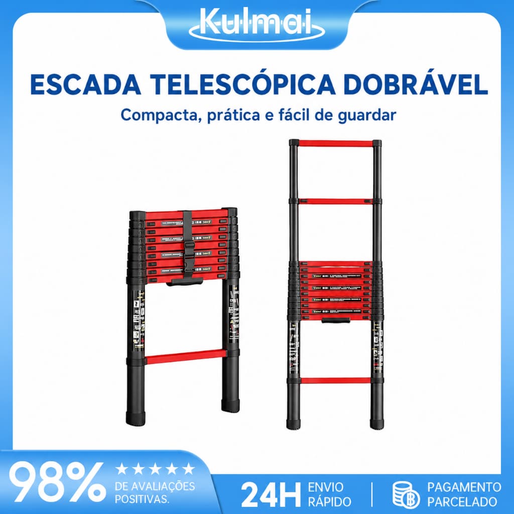 Escada Telescópica Dupla Dobrável Alumínio Antiderrapante, Portátil para Uso Doméstico e Profissional