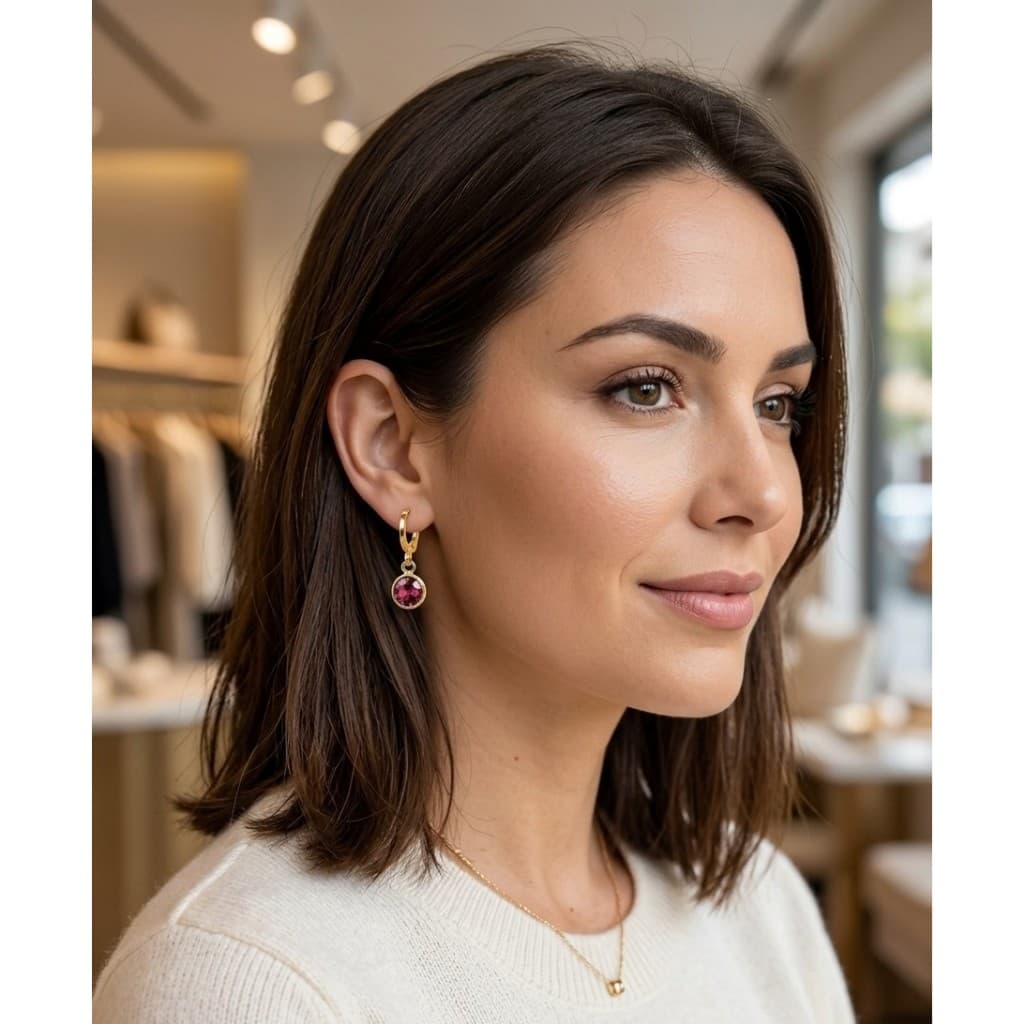 Brinco Argolinha Tranqueta com Zircônia  Redondo - Cristal - Rosa Claro - Rosa Escuro - Folheado