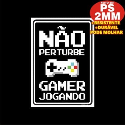 Placa Decorativa Não Perturbe, Gamer Jogando - Decoração Gamer - Estilo Retro Pixel Art