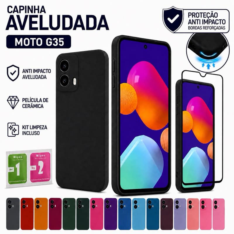 Capinha Capa Motorola G35 Anti Impacto Aveludada + Película de Cerâmica