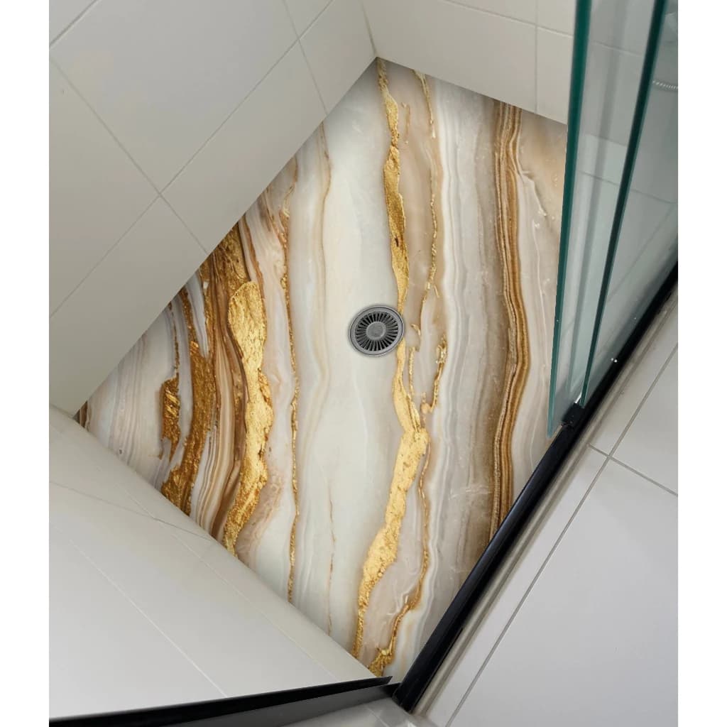Adesivo Decorativo para Box Banheiro Ônix Bege Dourado – Acabamento Luxo