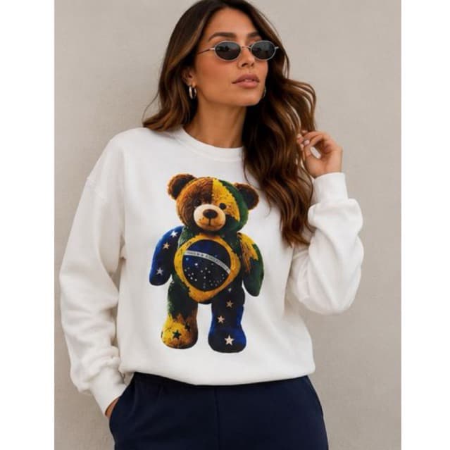 Moletom Feminino bandeira Brasil Ursinhos Estampa Exclusiva Casual Confortável Premium