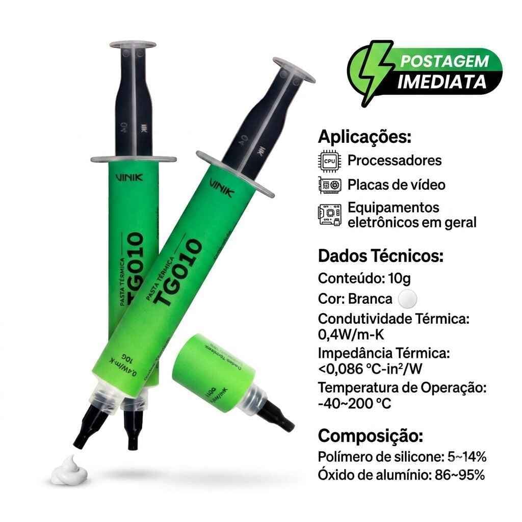 Pasta Térmica Vinik Tg010 Branca Seringa 10g Dissipação Calor