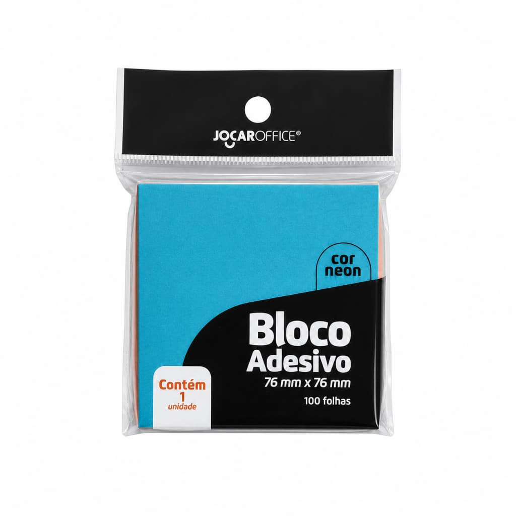 Bloco Adesivo Azul Neon 76 mm por 76 mm 100 folhas Jocar Office Blister Anotações A fazer