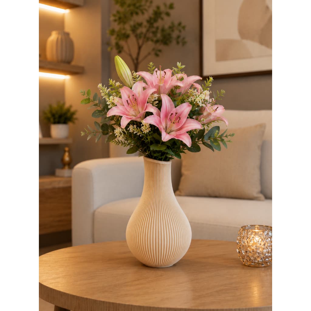 Vaso Decorativo Canelado 18cm Moderno para Sala, Escritório, Quarto e Mesa Elegante e Minimalista