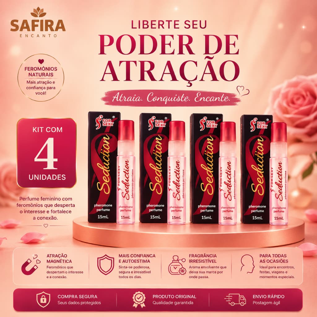 Kit Com 4 Unidades Perfume Feminino Seduction Feromonio Atrai Homens Sedução 15ml