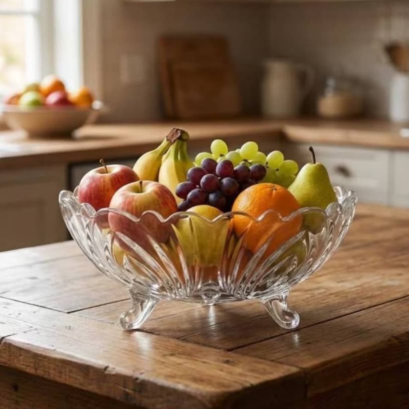 Centro De Mesa De Vidro com pé Decorativo Fruteira Tigela Bowl Média Mesa Posta Saladeira Elegante Cristal Multiuso