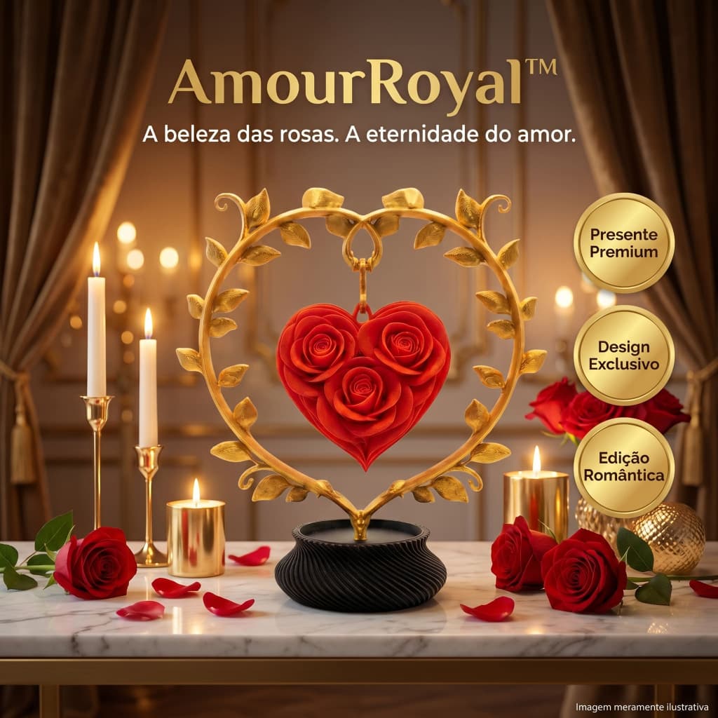 Escultura Coração com Rosas Decorativa Romântica Presente Casal Decoração Premium