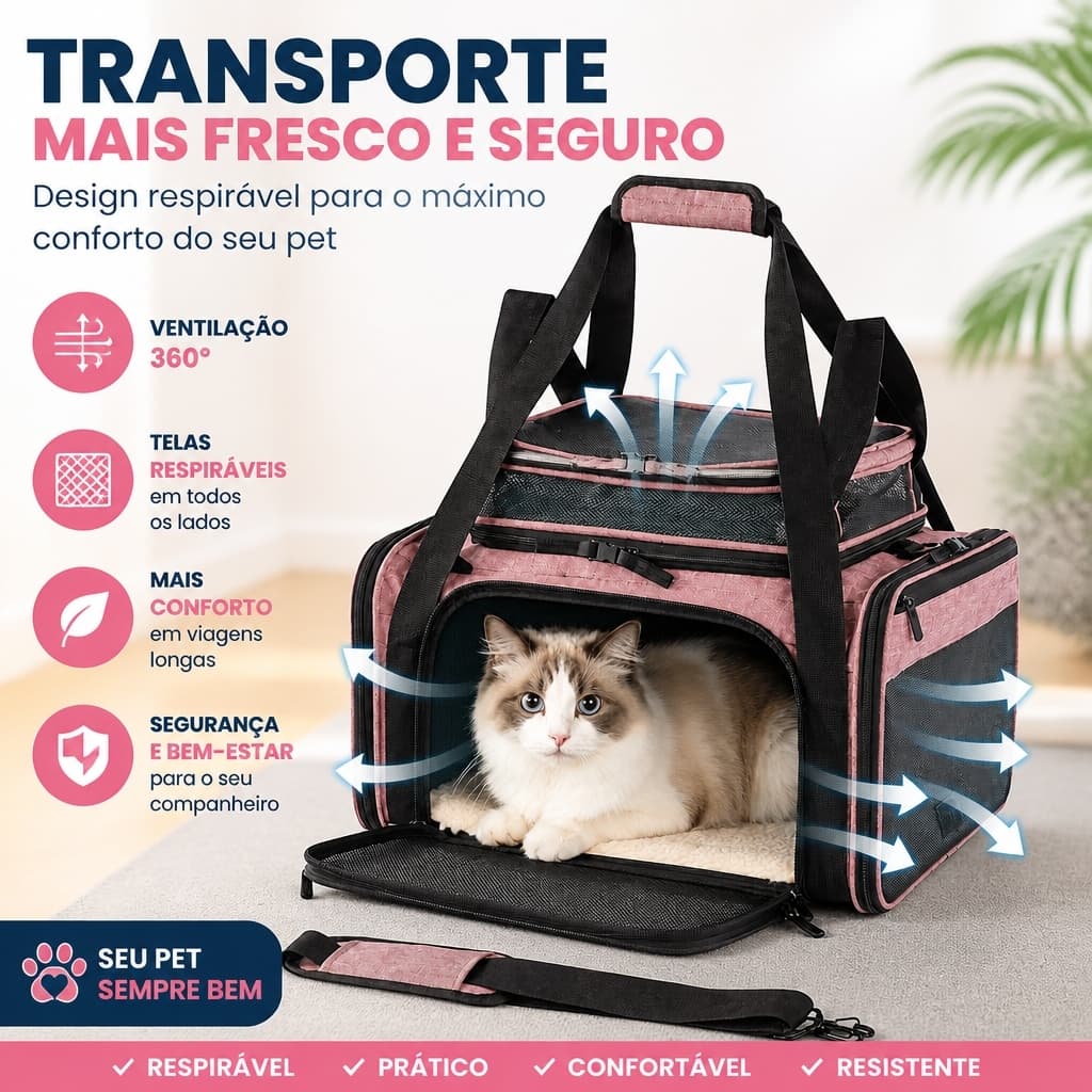 Bolsa de Transporte Pet para Gato Cachorro Suporta até 10 kg Respirável Bolsa Transporte Gato