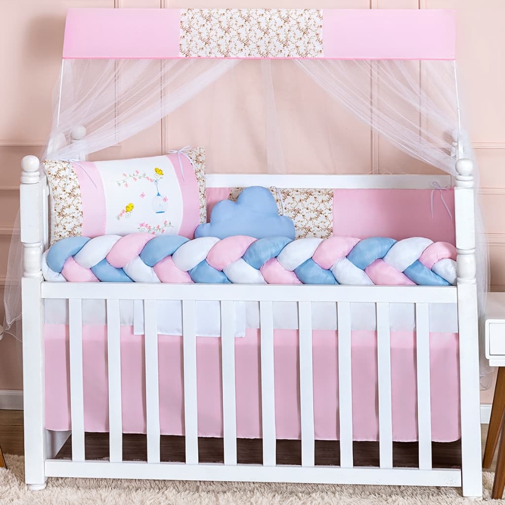Kit Berço Completo 7 Peças Slim Jardim Rosa | Enxoval Menina Padrão Americano Premium