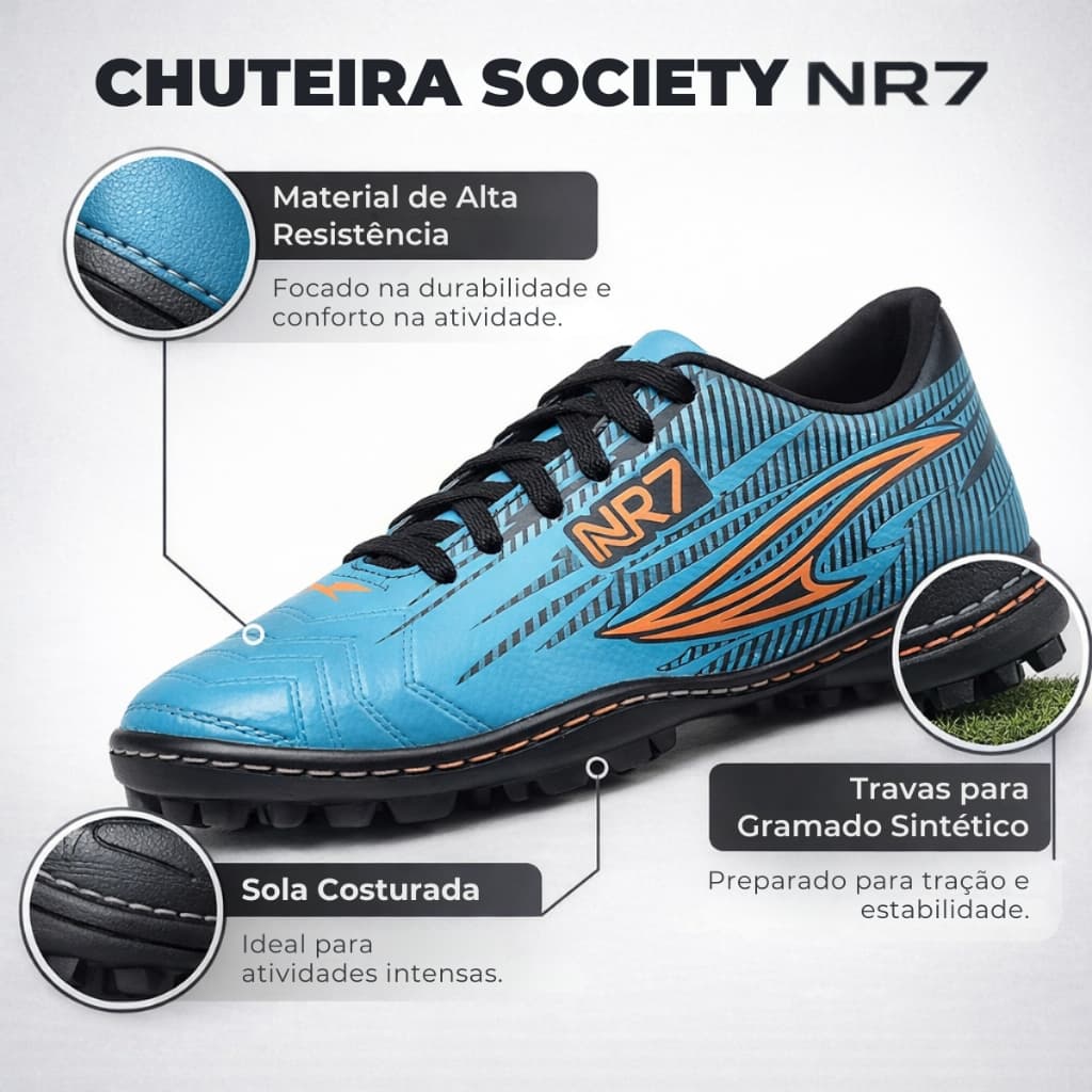 Chuteira Society Confortavel e Duravel Para Garantir Aderência e Controle no Campo Sintético