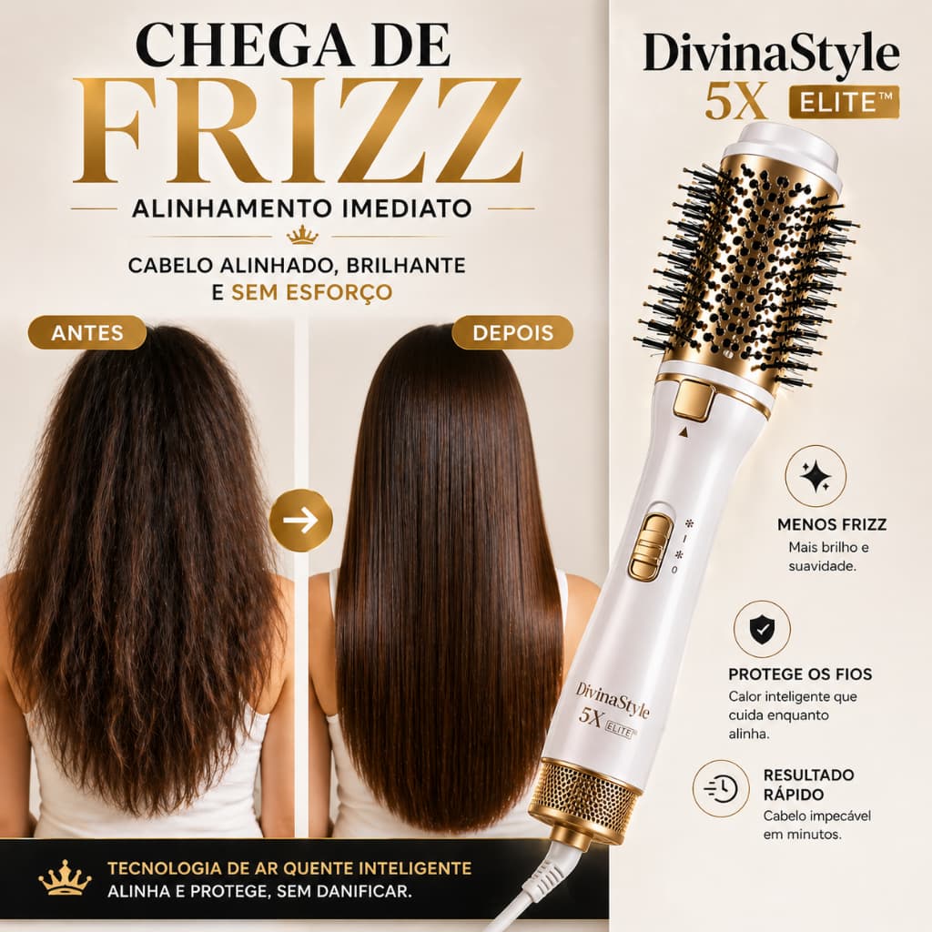 Escova Secadora Modeladora 5 em 1 Alisa Seca Cacheia Dá Volume Profissional 220V / 110V