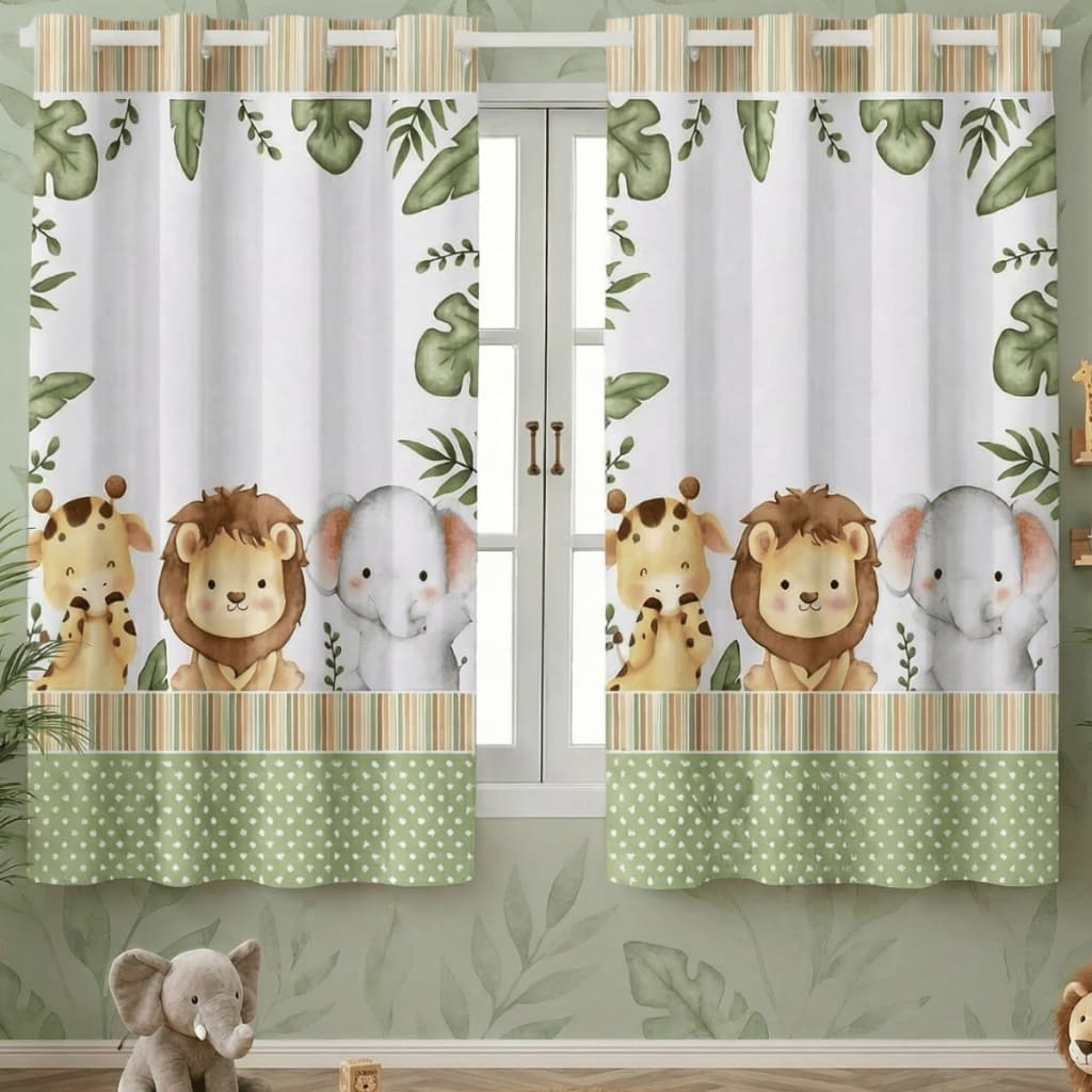 Cortina Infantil 2.00 X 1.50 Safari Baby Decoração Ideal p/ Quarto Infantil Baby, Bebê