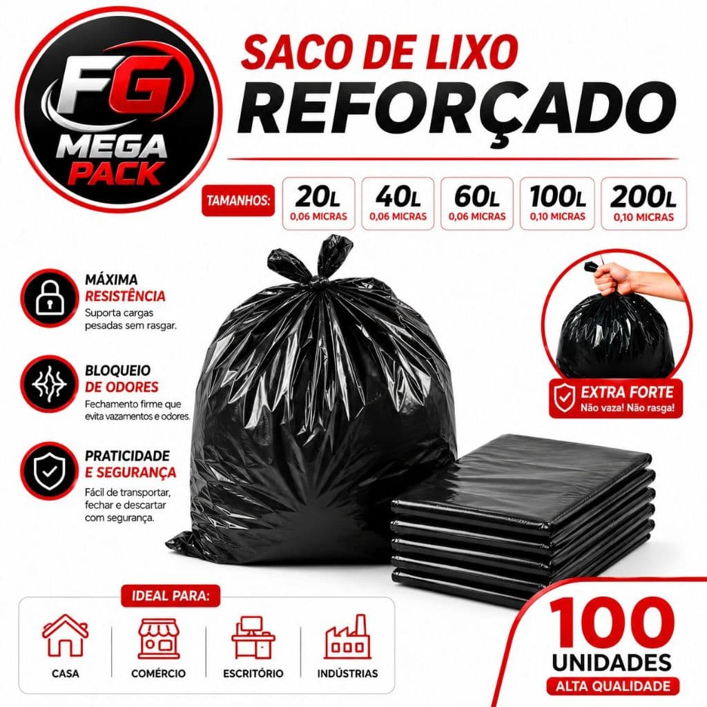 Saco de Lixo 100 Unidades Resistente Uso Doméstico Comercial Limpeza Organização