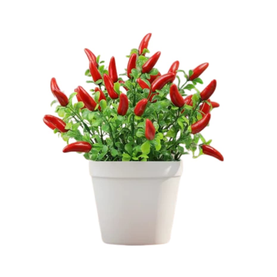 Arranjo Artificial Buquê de Pimenta Com Vaso Decorativo