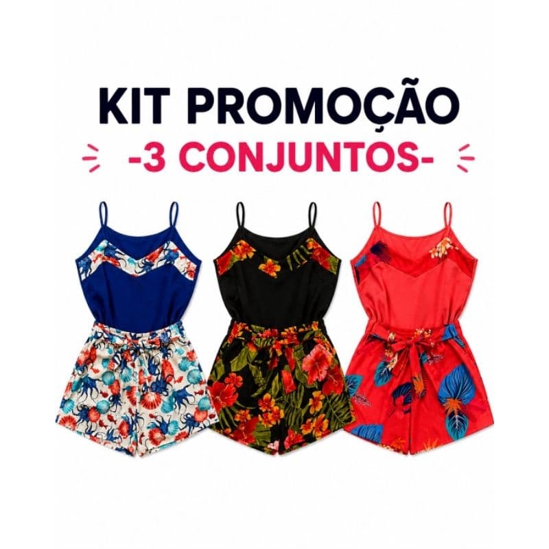 Kit 3 Conjuntos Short+ Regata de Alça ajustável Modinha verão e Short com Bolso P M G GG verão