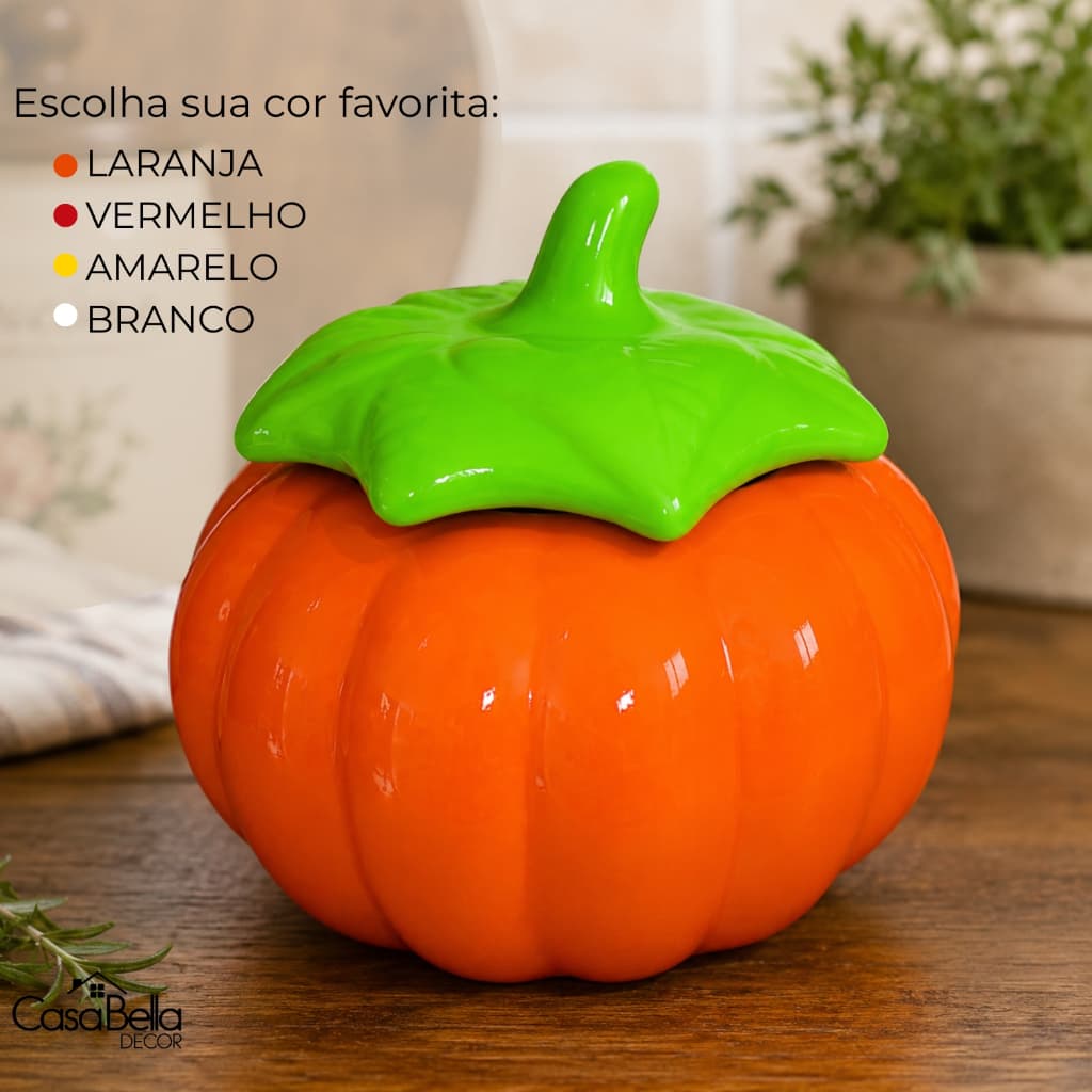 Moranga Abóbora G Cerâmica com Tampa Decoração Cozinha Casa Bomboniere Artesanal Brilhante Mesa Pote