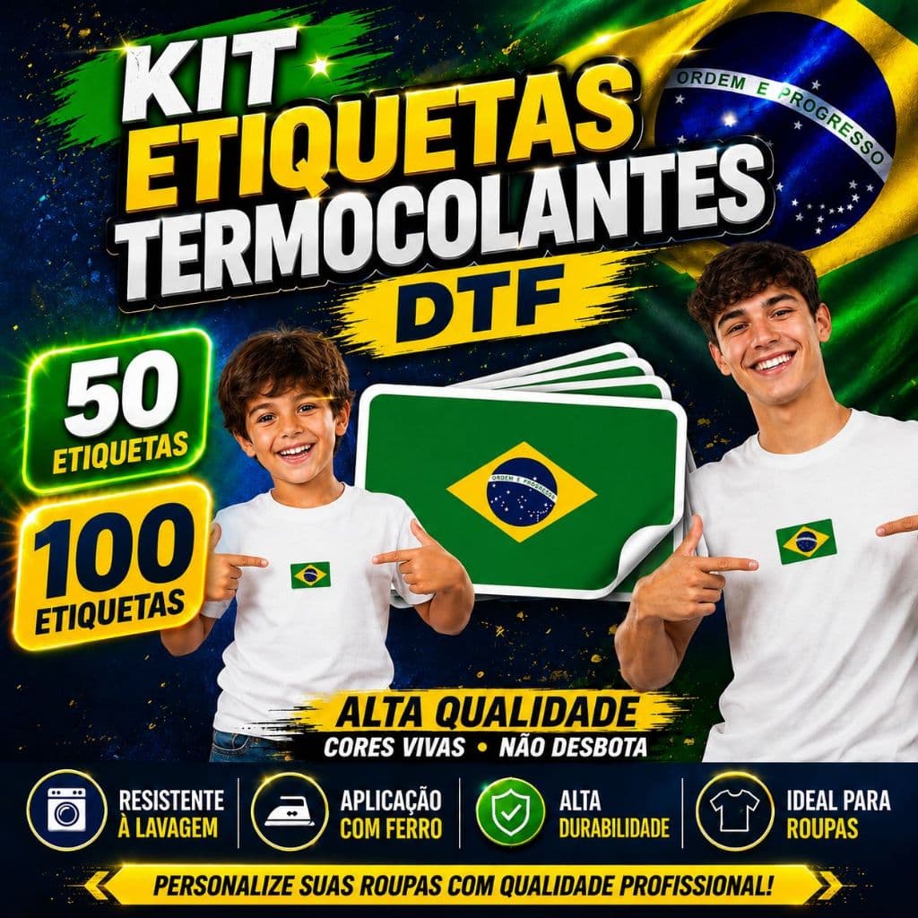 50 ou 100 Etiquetas Termocolante Textil DTF Bandeira do Brasil