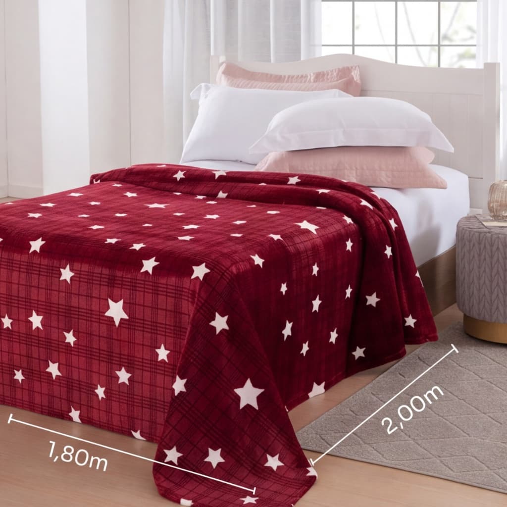 Manta Estrela 1,80m x 2,00m Poliéster Macia Quentinha Cobertor Leve para Cama Sofá Decoração