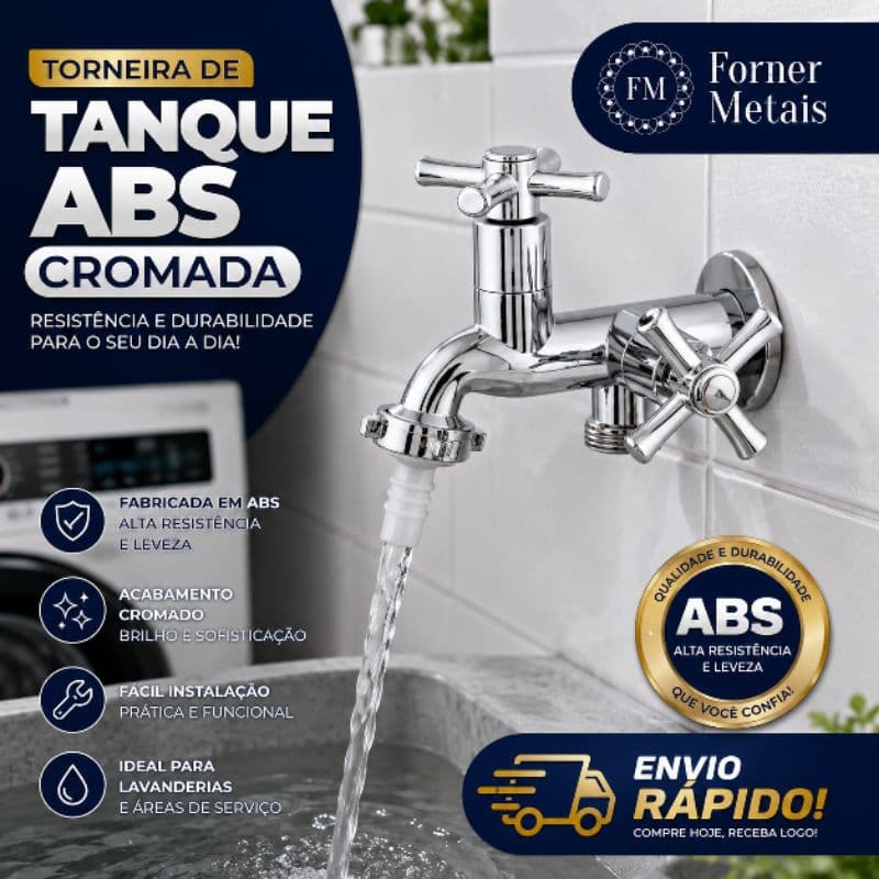 Torneira Para Tanque Ou Maquina em ABS 1/4 De Volta Com 2 Saídas Cromada C31