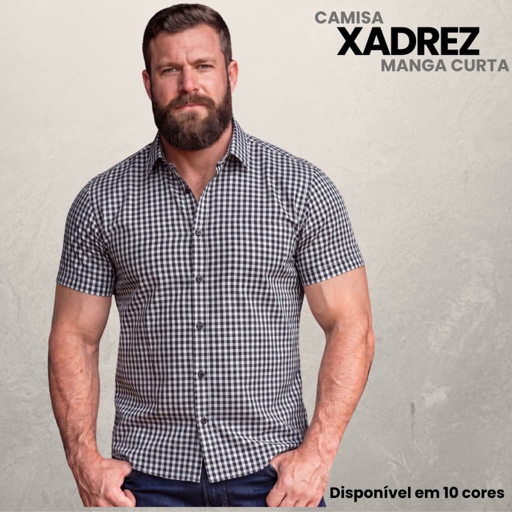 Camisa Xadrez Masculina Manga Curta Slim Social Algodão Conforto Pronta Entrega Country Cowboy