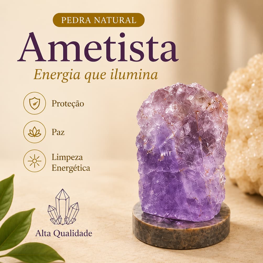 Ametista Na base Natural Bruto Pedra da Sabedoria Proteção Paz Limpeza Energética Decoração Zen