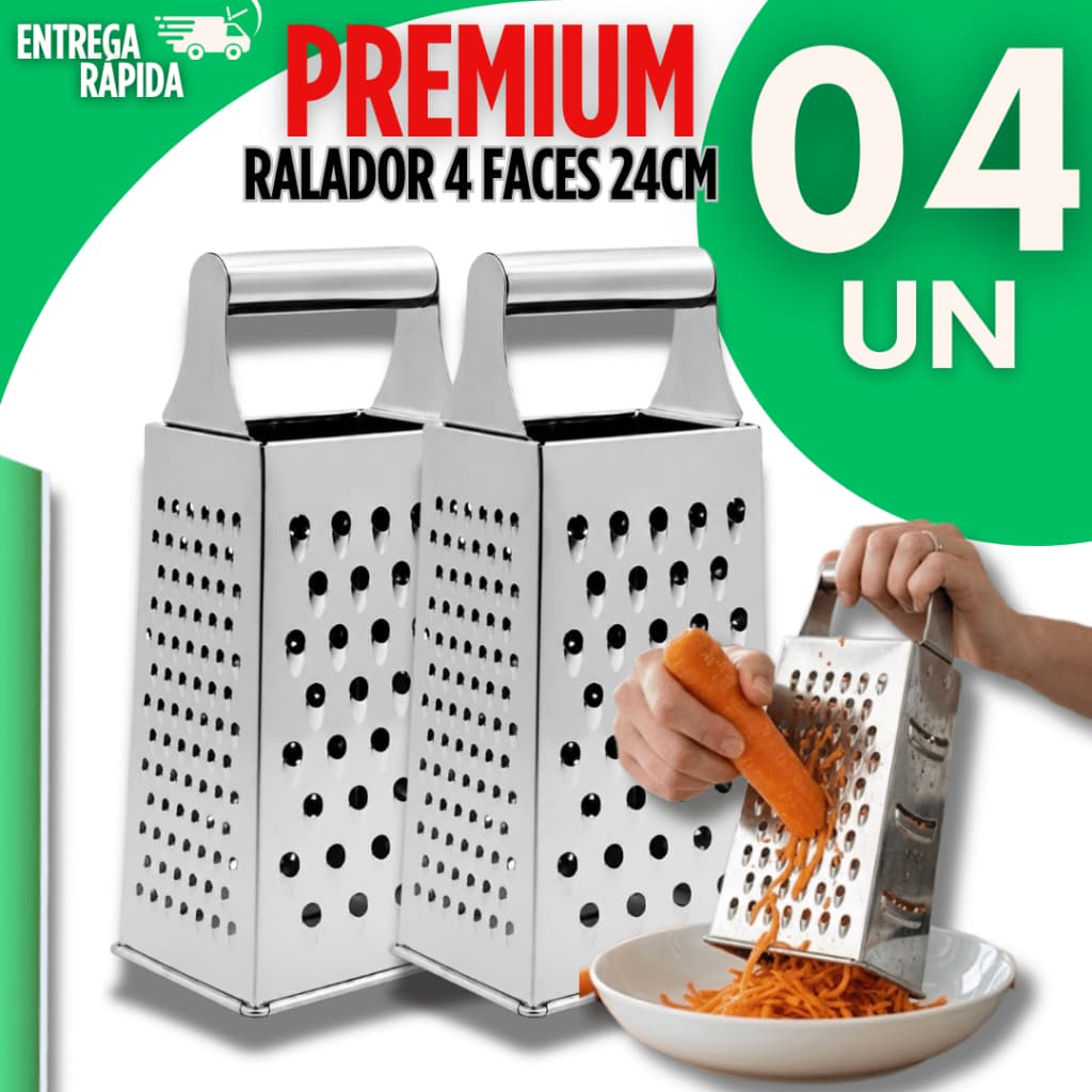 Kit Ralador 4 Faces Aço Inox 24cm Resistente Cozinha Verduras Legumes Frutas Utensílios Qualidades