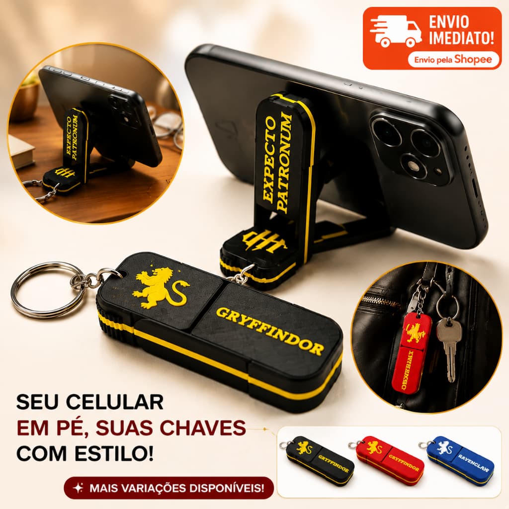 Chaveiro Suporte Celular Harry Potter Impressao 3D PLA Gryffindor Expecto Patronum PRESENTE GEEK