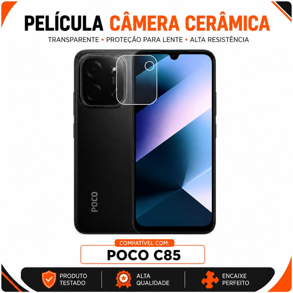 Película POCO C85 Câmera Cerâmica Transparente Proteção para Lente Alta Resistência Películas