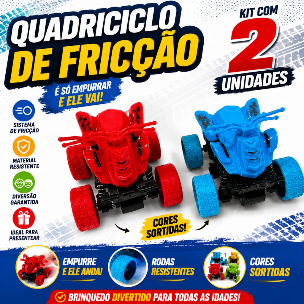 Kit 2 Quadriciclo De Fricção Infantil Brinquedo Colorido Carrinho Radical
