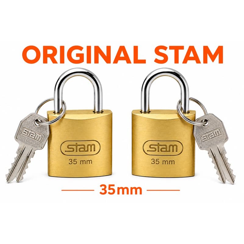 Cadeado Stam 35mm Latão Maciço com 2 Chaves – Alta Segurança, Resistente à Ferrugem para Uso Interno e Externo
