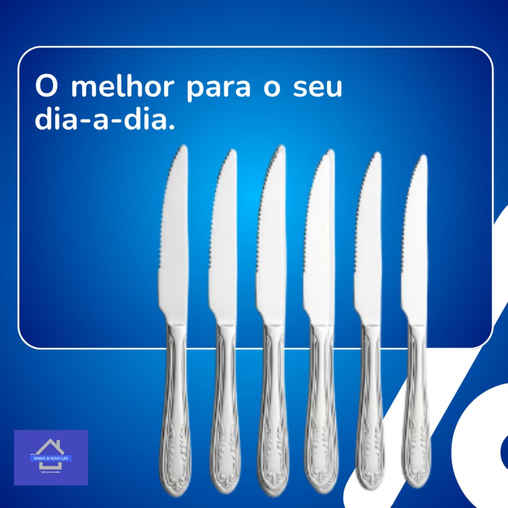 Jogo 6 Facas Inox Angra Serrilhadas Churrasco Cozinha Mesa