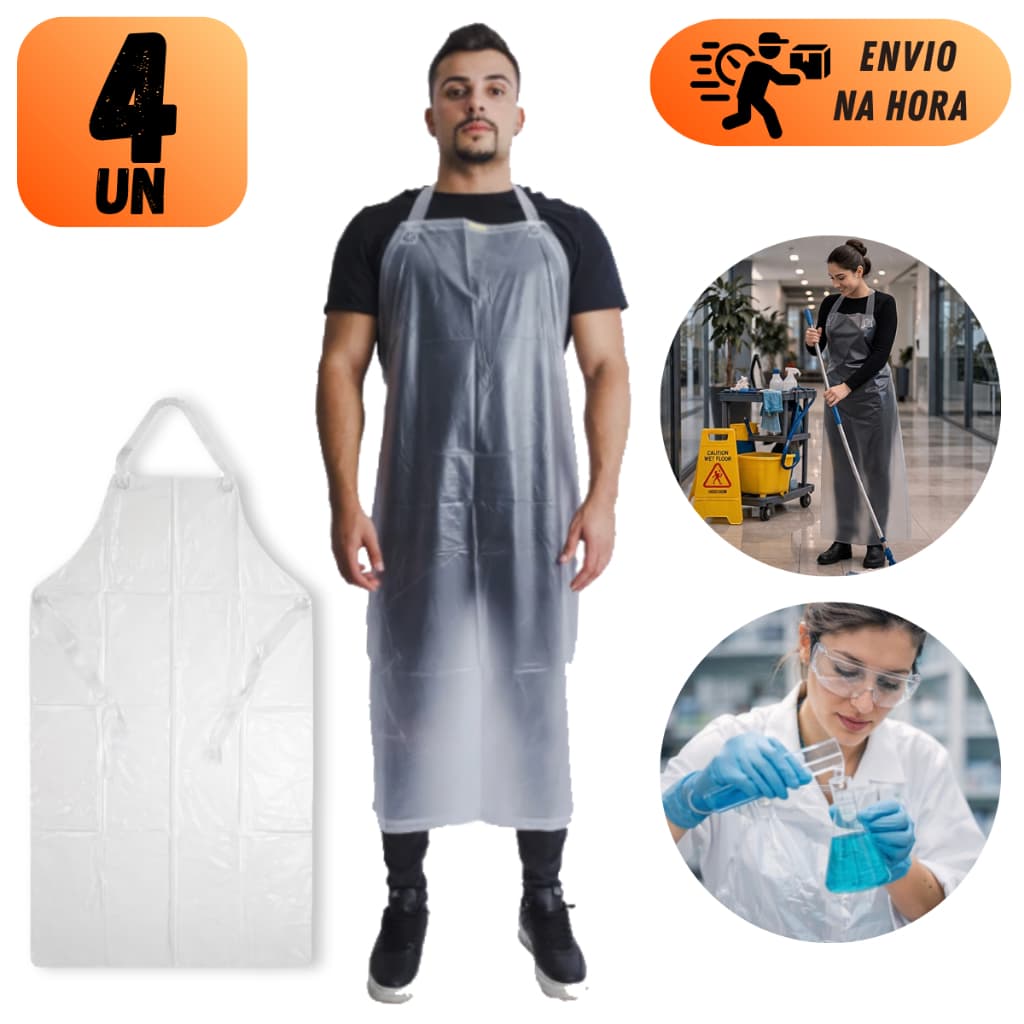KIT 2 OU 4 AVENTAL DE VINIL 1,20 x 70CM TRANSPARENTE PARA COZINHA RESTAURANTE LIMPEZA MULTIUSO