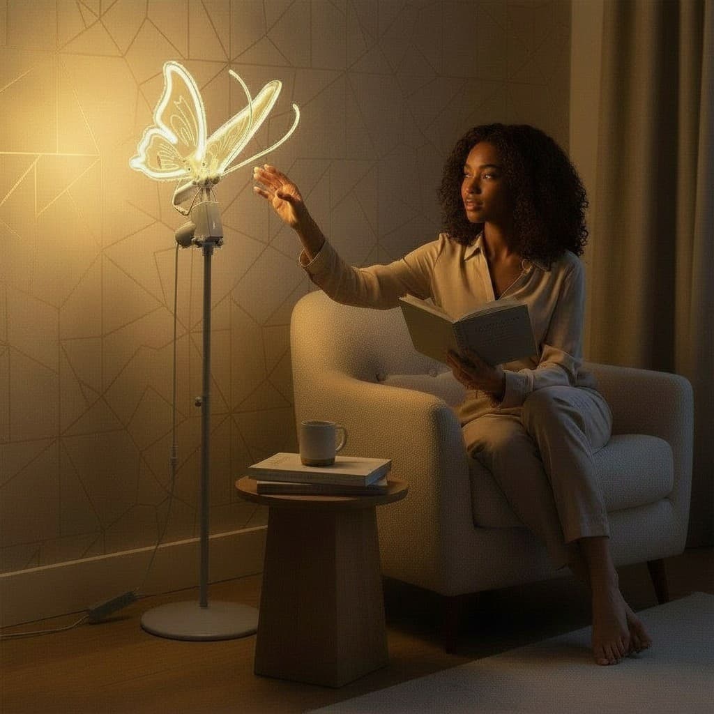 Borboleta Iluminada de Chão 100cm Com Movimento Luminária Decorativa com Led Cores Azul Branca Amarela