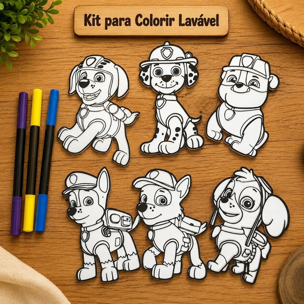 Kit para Colorir Lavável da Patrulha Canina