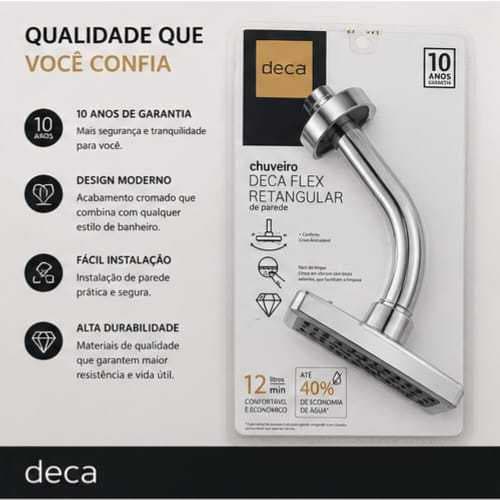 CHUVEIRO DE PAREDE DECA FLEX RETANGULAR CROMADO 1965.C.STD