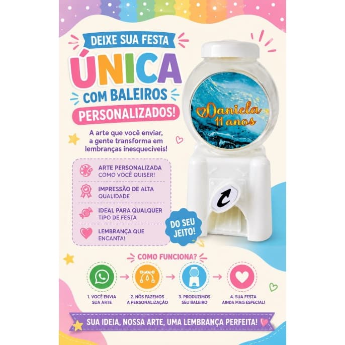 Candy Machine Personalizada com Sua Arte | Qualquer Tema | Nome e Idade