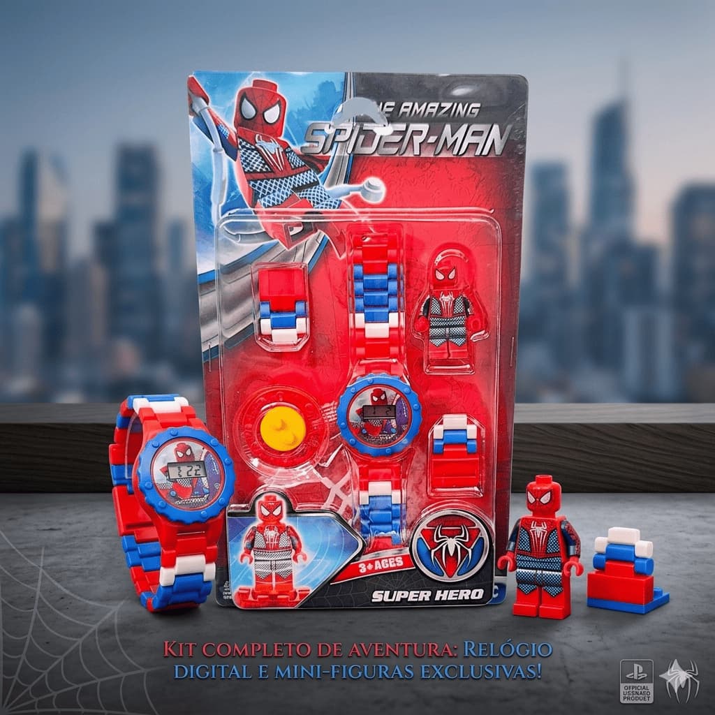Kit Infantil Homem-Aranha Relógio Digital + Mini Figuras Ação Brinquedo Completo Presente Aniversário Menino boneco lego