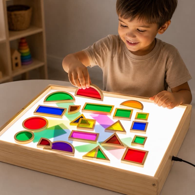 Blocos Translucidos Coloridos para Estimular o Desenvolvimento Infantil e Mesa Caixa Luz Branca ou Luz Colorida