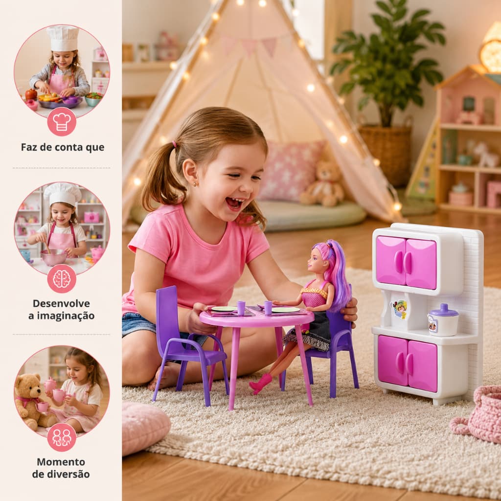 Kit Cozinha Completo Com Boneca Decorativa Cor Rosa Design Exclusivo Funcionalidade Qualidade