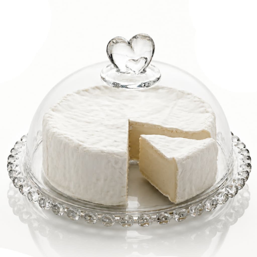 Queijeira De Vidro Cristal Com Tampa Coração Lyor Porta Queijo Para Café da Manhã Decorar Mesa Posta 19,5x13cm